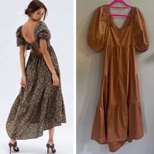 (A8) MINKPINK Yasamin puff sleeve tiered midi dress Carmel, Size XXLarge