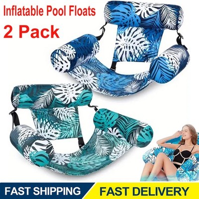 2Pcs Inflatable Pool Floats Adult Floating Lounge Chairs Fabric Floating Hammock