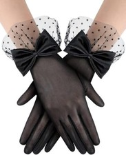 Lace Gloves for Women - 1920s Elegant Short Mesh Bridal Wedding One Size Black