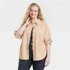 NWT Women's Long Sleeve Flannel Button-Down Shirt - Universal Thread Tan 1X