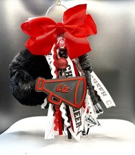 Personalized Cheerleading Cheer Mom Ornament w/ Ribbon Bow Faux Fur Pom