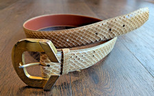 Vintage 70s-80s Genuine Snakeskin Belt S Heavy Gold Buckle Exotic Leather EUC