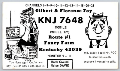 #ad #ad 1966 Fancy Farm Kentucky KNJ 7648 CB Radio QSL Postcard Lowes KY Postmark C70 $13.95