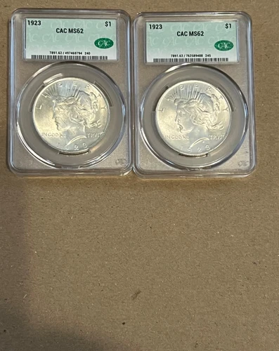 1923 Peace Dollars (Lot of 2) CAC MS 62 Free Shipping!