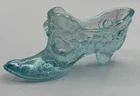 VTG Fenton Teal Green Carnival Glass Shoe Slipper Cabbage Head Rose