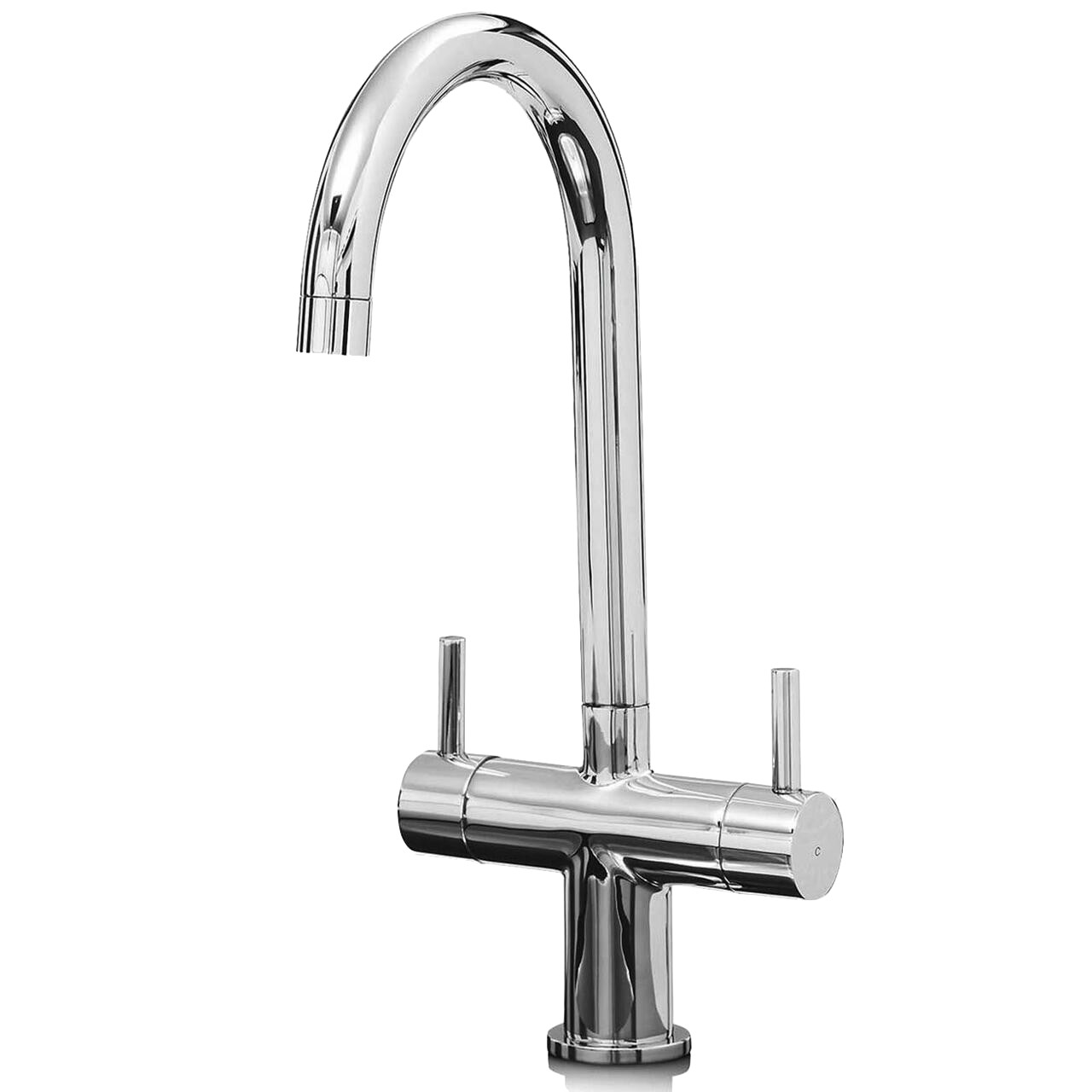 Liquida W03CH Chrome Swan Neck Swivel Spout Twin Lever Kitchen Mixer Tap