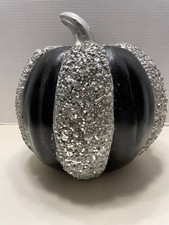 Halloween Large Black Pumpkin with Silver Sparkle