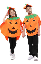 Kids Orange Pumpkin Costume 3 Pcs Set Includes Suit, Hat, Pumpkin Tote Halloween