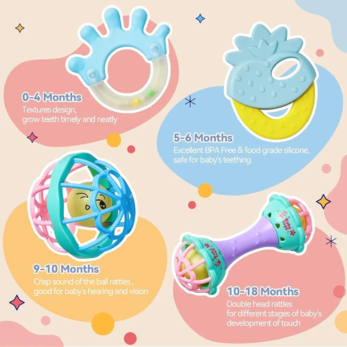 15PCS Rattles for 0-6 Months BPA-Free Soft teething with Wrist & Ankle Rattles - Picture 4 of 7