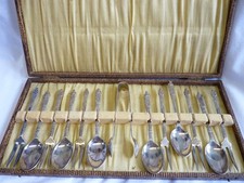 Vintage EPNS Oriental design spoon & fork Set in Case 13 Pieces England - Z#3104