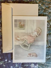 Vintage Bessie Pease Gutmann The Lullaby Girl Puppy Rocking Chair Blank Card