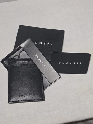 Bugatti Finlay Leather Card Holder Wallet Slim Magnetic Money Clip ~ Black *NIB