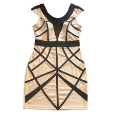 Lipsy London Geometric Bandage Bodycon Dress Cream Black Mesh Size 12 Party