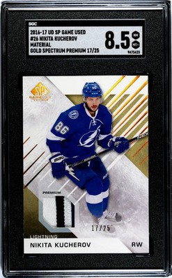 Nikita Kucherov 2016-17 SP Game Used Material, Jersey Gold 17/25 SGC 8.5
