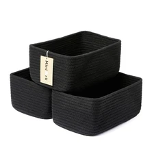 3-Pack Woven Storage Baskets, 11.5x7.5x4.7” (Black)