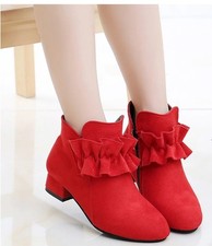 Girl Red Faux Suede Ankle Bootie Zipper Closure