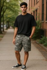 Plugg Cargo Shorts Camouflage Y2K Baggy Casual Outdoor Gray Size 38