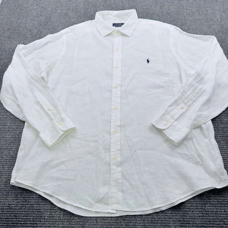Polo Ralph Lauren 100% Linen Button Up Shirt Men’s Size 2XL Long Sleeve White - Image 3 of 4