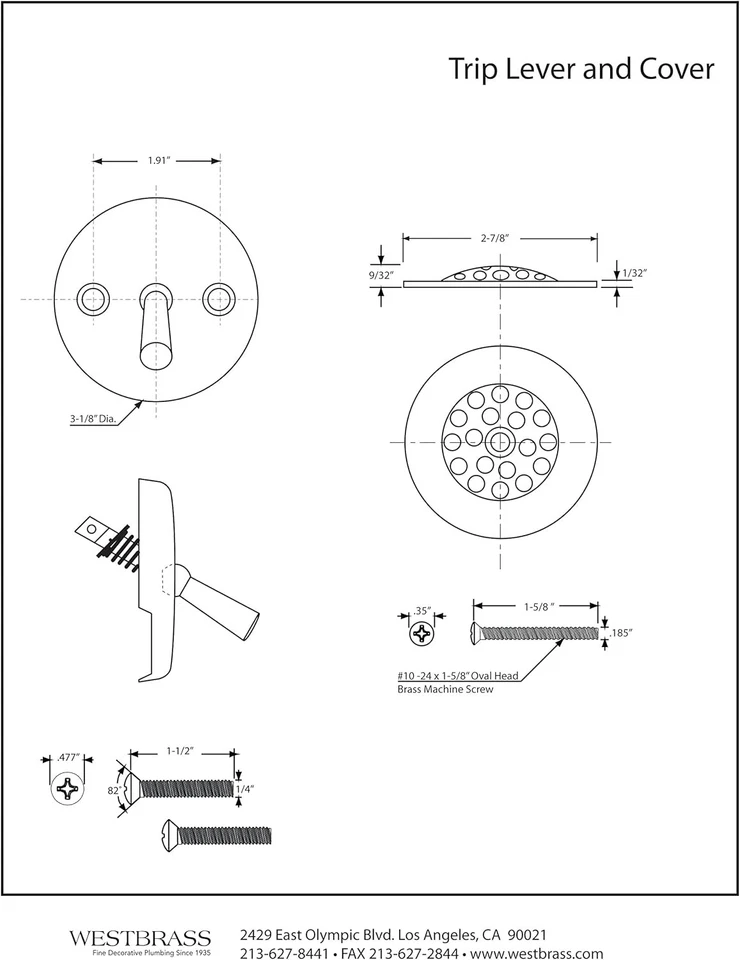 Westbrass A92-26 3-1/8" Trip Lever Bathtub and Shower 1 Pack, Polished Chrome  - Image 2 of 4
