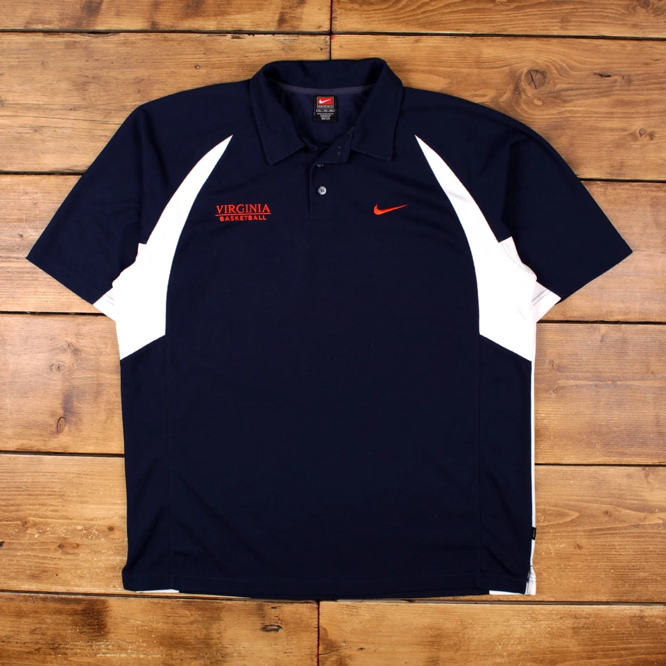 Vintage Nike Polo Shirt T Shirt XL Virginia Basketball Swoosh Blue Tee