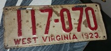VINTAGE 1923 ORIGINAL WEST VIRGINIA AUTOMOBILE LICENSE PLATE STEEL AUTO ANTIQUE