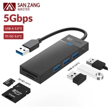5 Ports USB 3.0 Hub Type- A Adapter SD TF Card Reader Ports Ultra Slim Data Hub