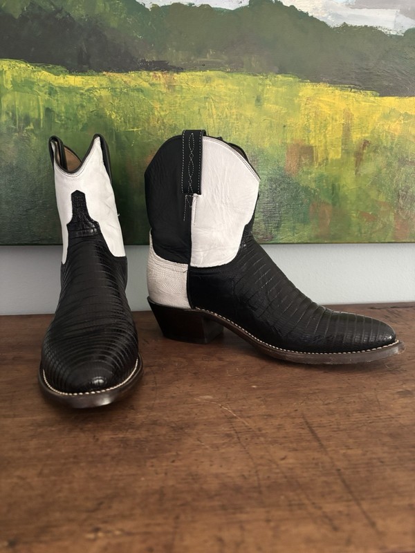 Lucchese + Nick Fouquet Women’s Black/White Leather Western Cowboy Boots US 8B