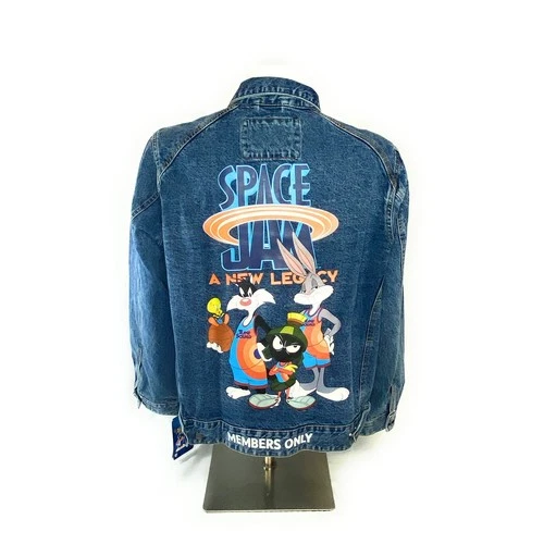 Members Only Space Jam A New Legacy Denim Jacket Mens L Blue Cotton NWT image 3
