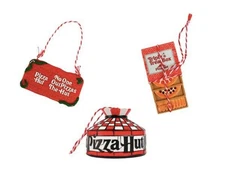 Official Pizza Hut Christmas Ornament Set of 3,  Lamp, Sign, Box