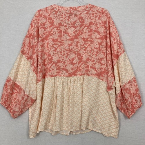 NWT New Directions Pink Cream Floral Boho Patchwork Puff Sleeve Rayon Top 3X - Picture 9 of 10