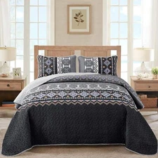 WONGS Bohemian Quilt Coverlet Bedspread Set Queen King 3PC Soft Microfiber