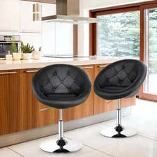 NNECW Swivel Round Tufted Back Chair Accent Chair with PU Leather and Chromed Ba