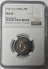 1941 Canada Twenty Five Cents 25C NGC MS63 - *Spectacular Rainbow Patina* Wow — photo 7