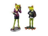 717337 Frosch Paar Manager HellgrüN 14Cm Aus Kunststein & Witzige Details