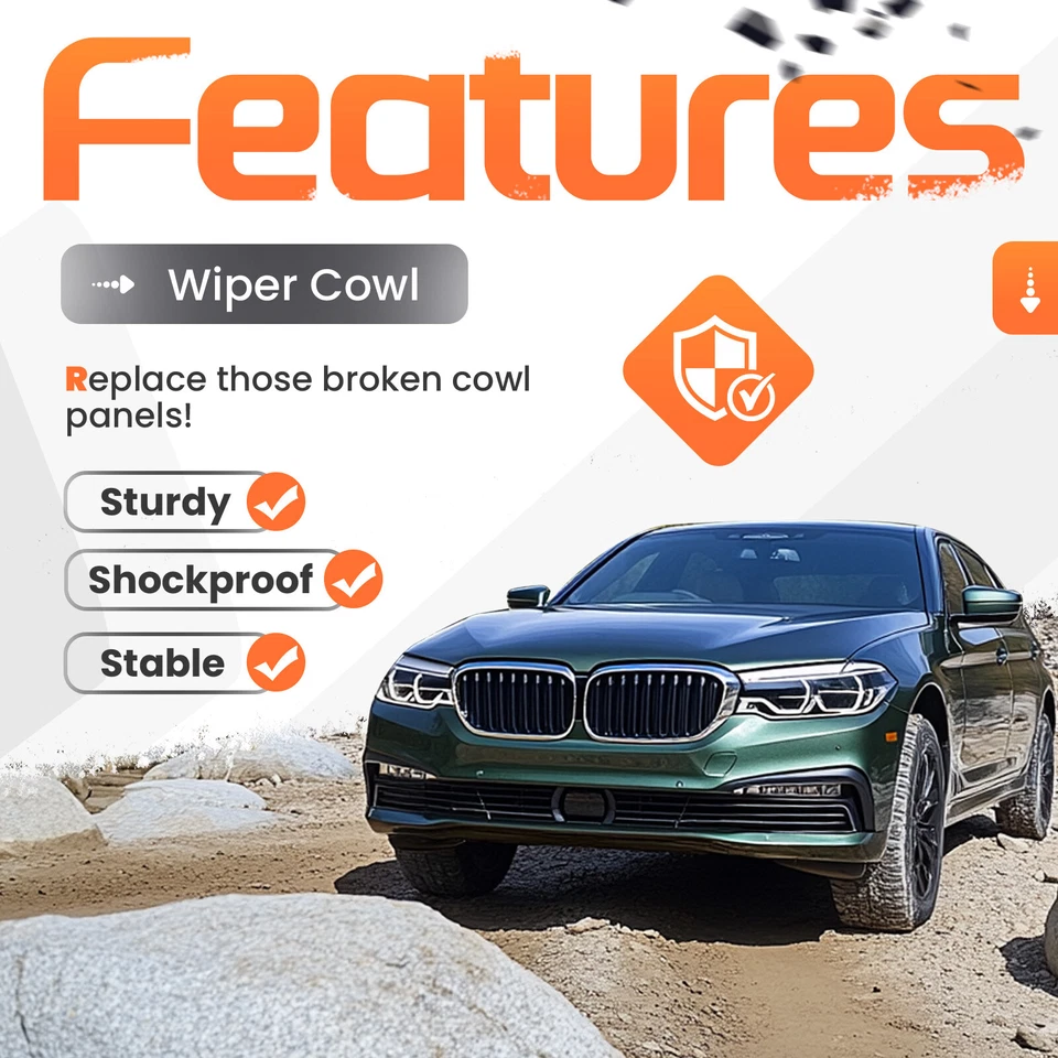 Windshield Cowl Panel Cover For 2011-2016 BMW 5Series M5 550i 528i #51717203124 - Image 3 of 4