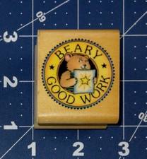 All Night Media Beary Good Work 512D Teddy Bear Star Wood Mounted Rubber Stamp