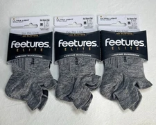 3 Pairs Feetures Men's Elite athletic No Show Tob Socks Ultra Light Size M Grey