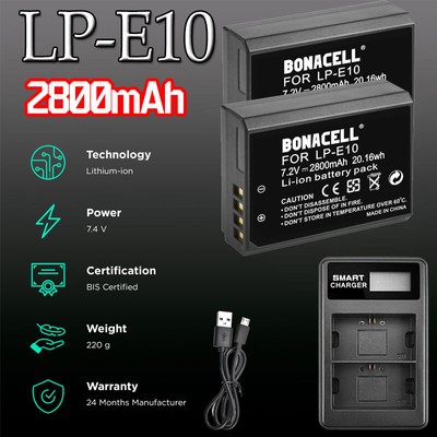 2pack 2,8Ah LP-E10 Akku &LCD Dual-Ladegerät für Canon EOS 1100D 1200D Kiss X70 l