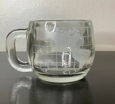 Vintage Nestle World Globe Etched Glass Mug -1970s Promotional Product