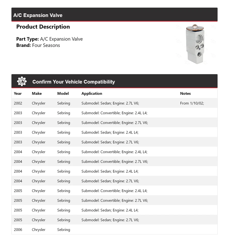 For 2002-2006 Chrysler Sebring A/C Expansion Valve 4 Seasons 2003 2004 2005 - Image 2 of 4