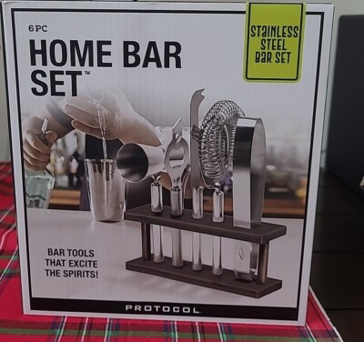 PROTOCOL 6 Piece Stainless Steel Home Bar Set New in Box