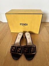 FENDI FF VELVET LOGO SLIDE SANDALS SIZE 36 EU...