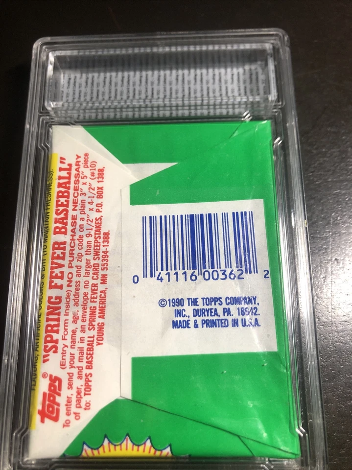 Paquete de cera de béisbol Topps 1990 certificado auténtico sin abrir y encapsulado Foto 2 de 4