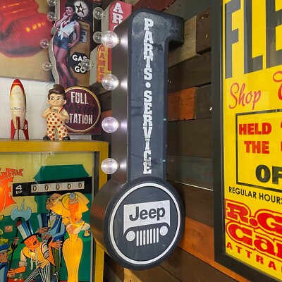 Jeep Parts & Service Double Sided Metal Marquee 25'' LED Sign, Home Wall Decor
