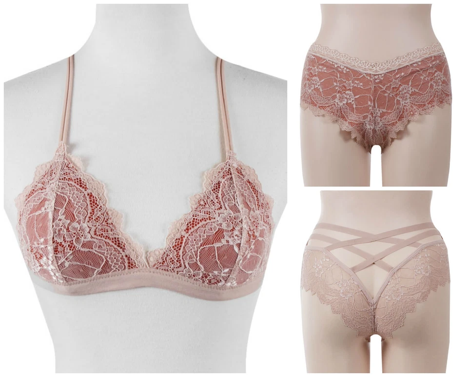 PRESTIGE BIATTA BEIGE OVERLAY LACE BRALETTE & CAGE BACK BOY SHORT SET - Image 2 of 4