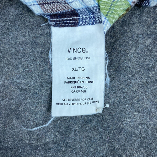 Vince Shirt Mens XL Green Blue Plaid Linen Casual Beach Party Summer Outdoor - Picture 8 of 13