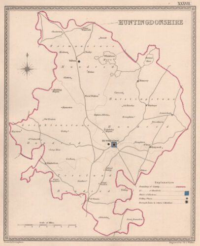 HUNTINGDONSHIRE antike Landkarte von CREIGHTON/WALKER. Wahl 1835 alt - Bild 1 von 2