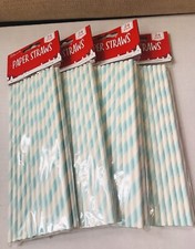 96 Blue & White Paper Drinking Straws *New*