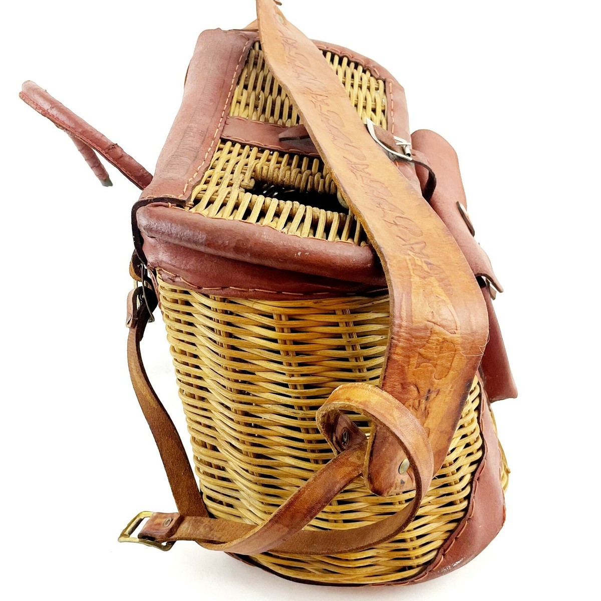 Panier pique-nique en osier Antler vintage avec sangles en cuir - Décoration