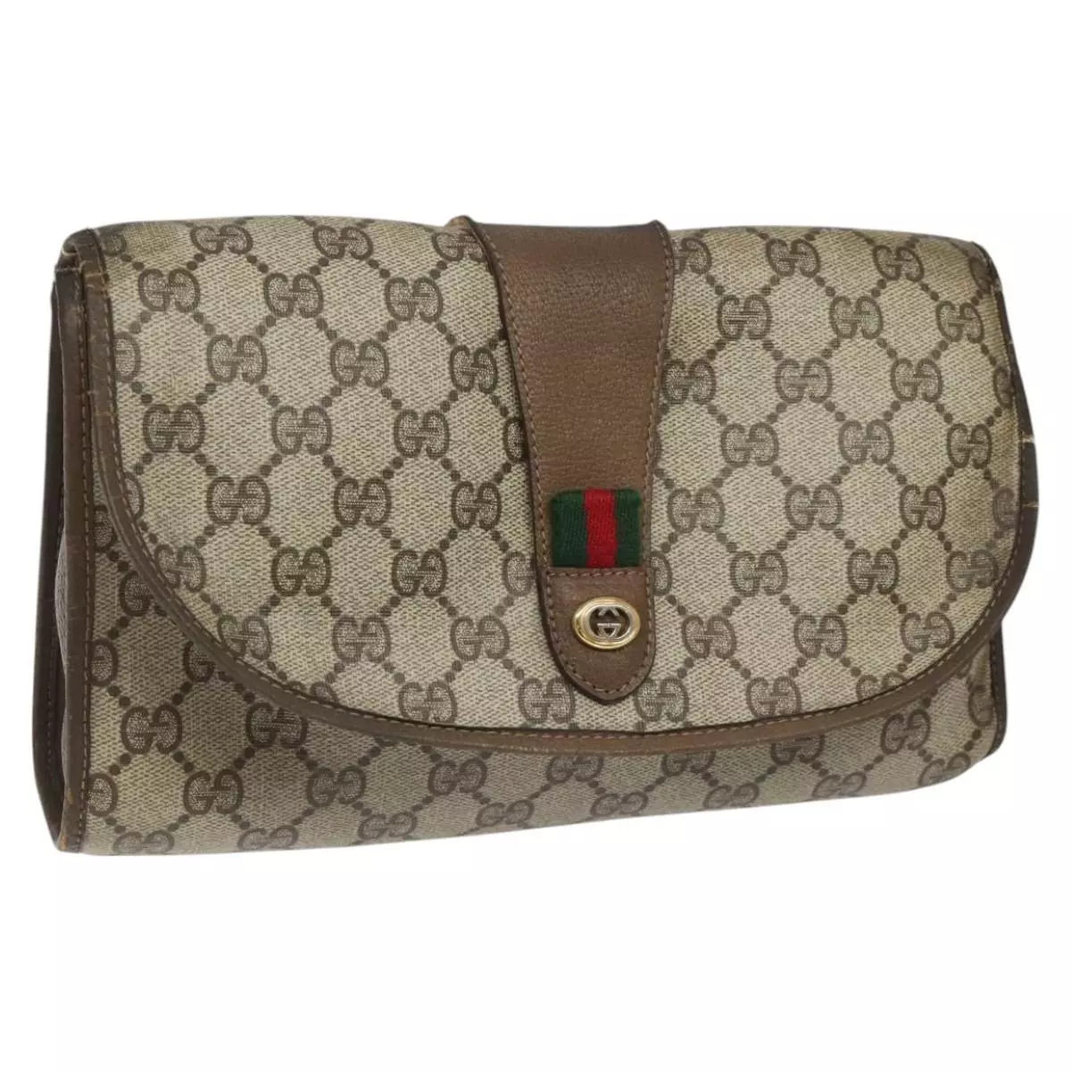 Sac pochette GUCCI GG Supreme Web Sherry Line PVC beige or 89 01 030 authentique 114380